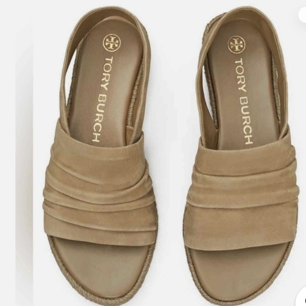 Tory Burch Tan Gathred Suede Slingback Sandals Size 8.5 Nwob - Picture 2 of 13